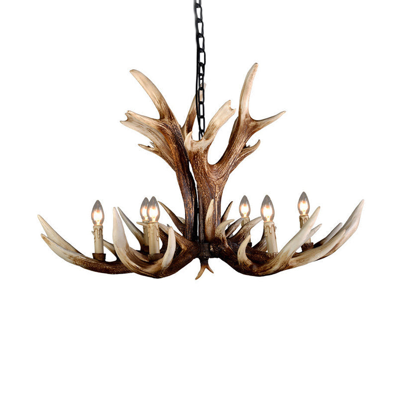 Rustic Antler Chandelier - Resin Pendant Lamp 6/8 Lights Farmhouse Style In Brown