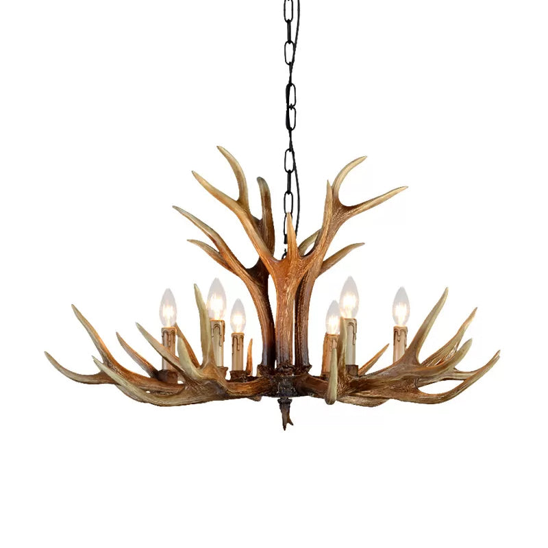 Rustic Countryside Stag Antler Chandelier - 6/8/10 Lights Pendant Fixture In Brown Resin For