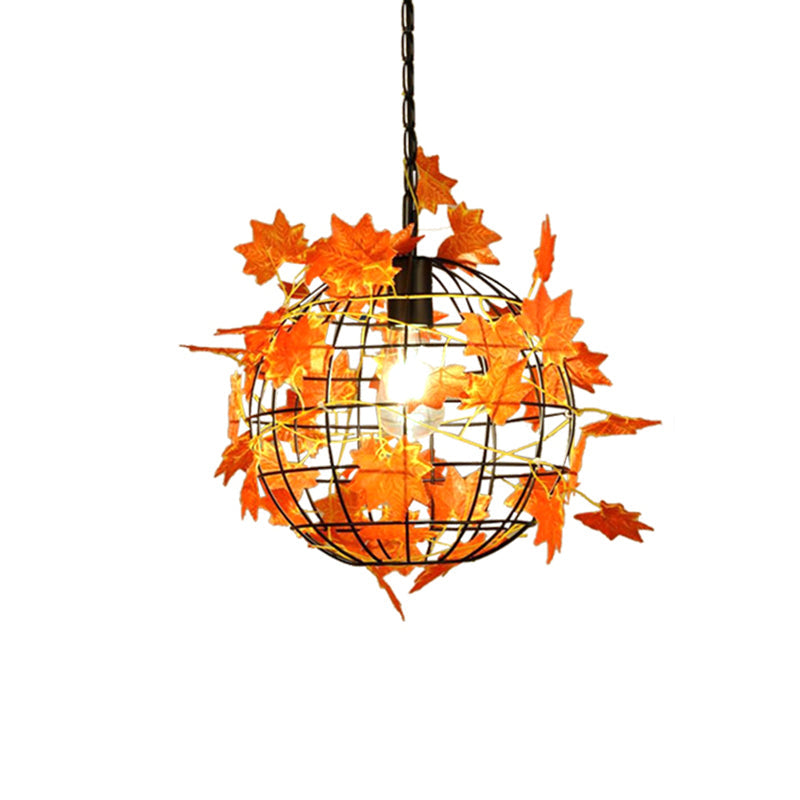 Modern Black Iron Ceiling Pendant Light with Colorful Art Vine Accents