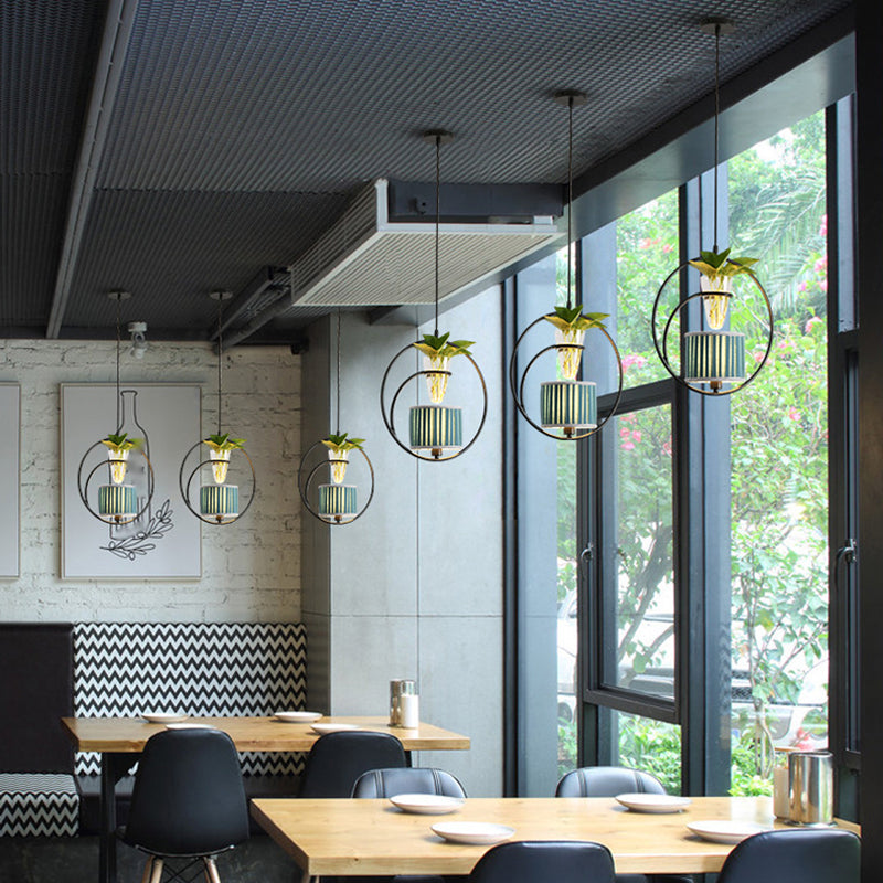 Rustic Fabric Pendant Light With Plant Pot - Cafe Ceiling Fixture Black