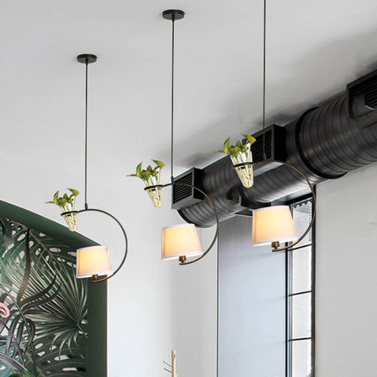 Rustic Pendant Light with Plant Pot and Oval/ Trapezoid Frame in Black - Perfect for Cafes