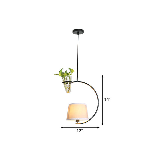 Rustic Pendant Light with Plant Pot and Oval/ Trapezoid Frame in Black - Perfect for Cafes