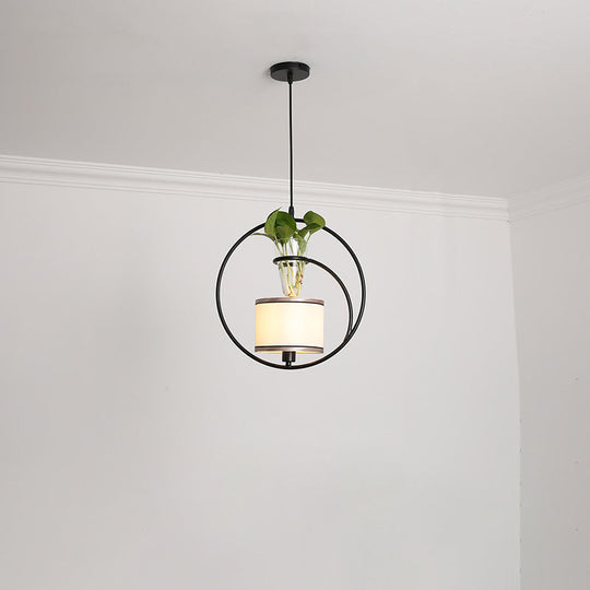 Rustic Pendant Light with Plant Pot and Oval/ Trapezoid Frame in Black - Perfect for Cafes