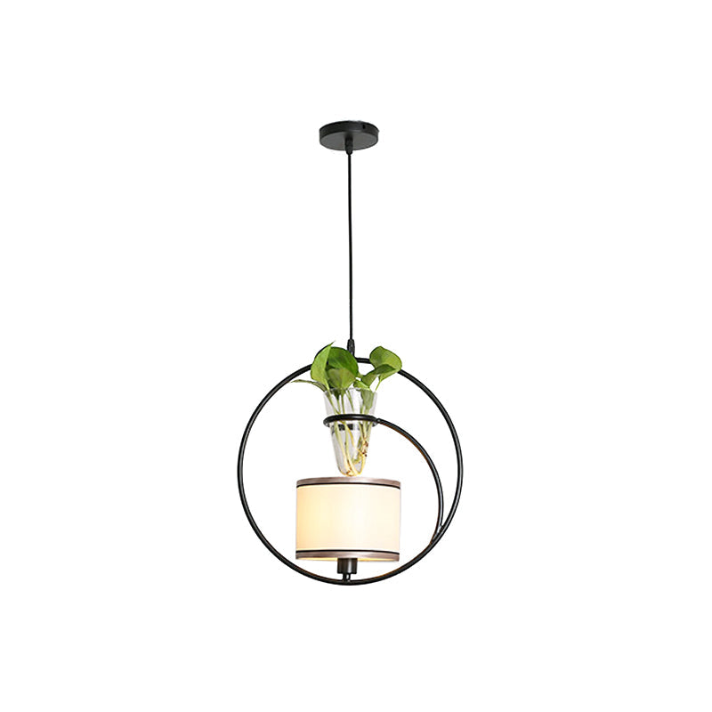 Rustic Pendant Light with Plant Pot and Oval/ Trapezoid Frame in Black - Perfect for Cafes