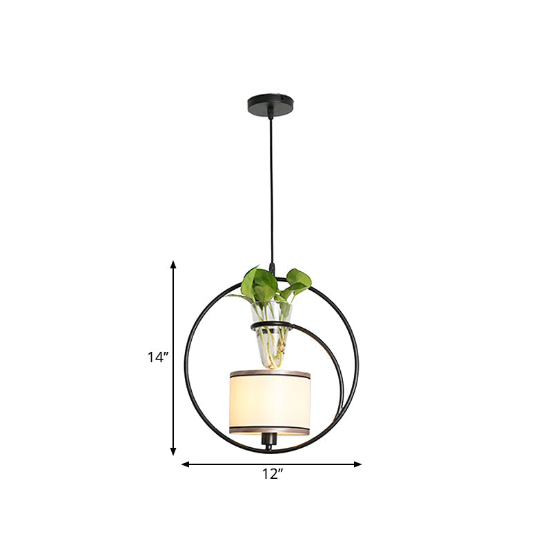 Rustic Pendant Light with Plant Pot and Oval/ Trapezoid Frame in Black - Perfect for Cafes