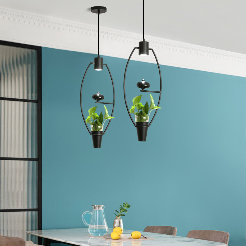 Modern Metal LED Pendant Light in Loft Black/Gold with Adjustable Shape for Dining Room and Plant Display