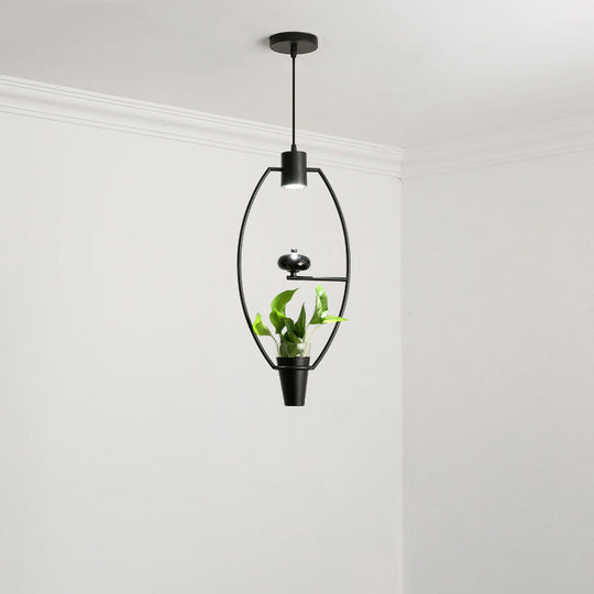 Modern Metal LED Pendant Light in Loft Black/Gold with Adjustable Shape for Dining Room and Plant Display