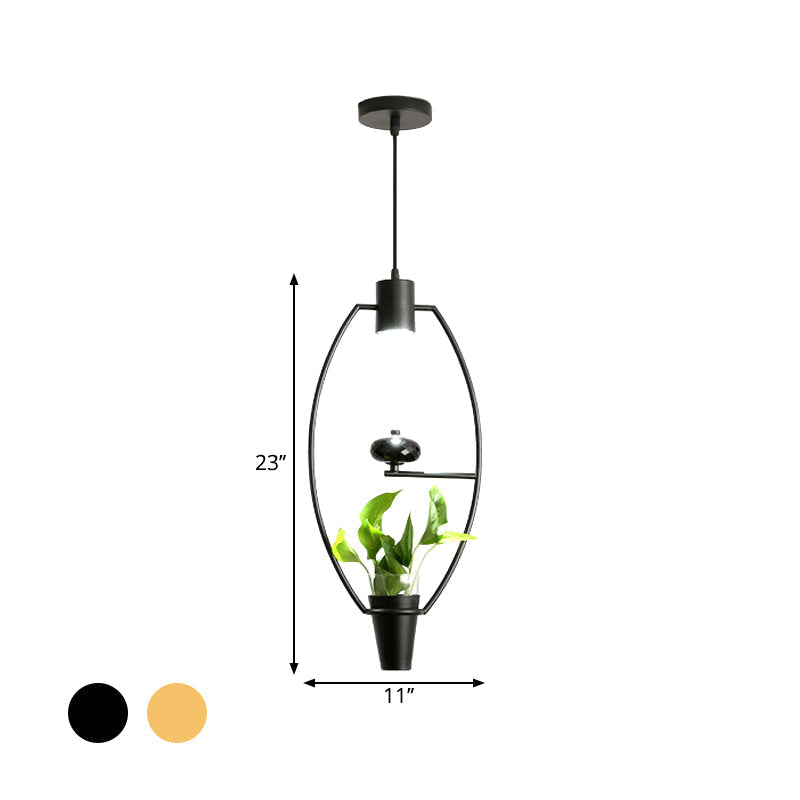 Modern Metal LED Pendant Light in Loft Black/Gold with Adjustable Shape for Dining Room and Plant Display