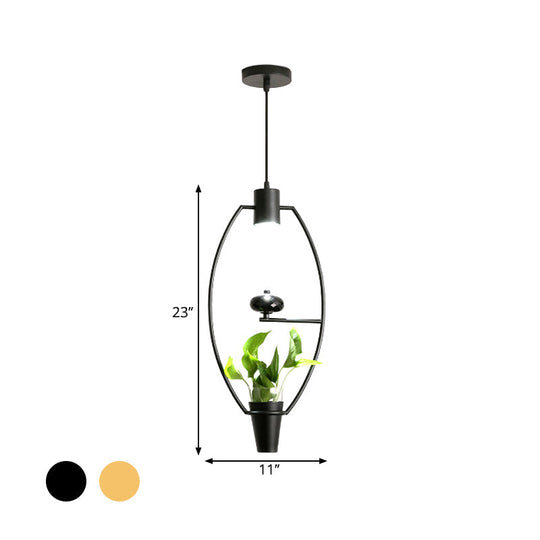 Modern Metal LED Pendant Light in Loft Black/Gold with Adjustable Shape for Dining Room and Plant Display