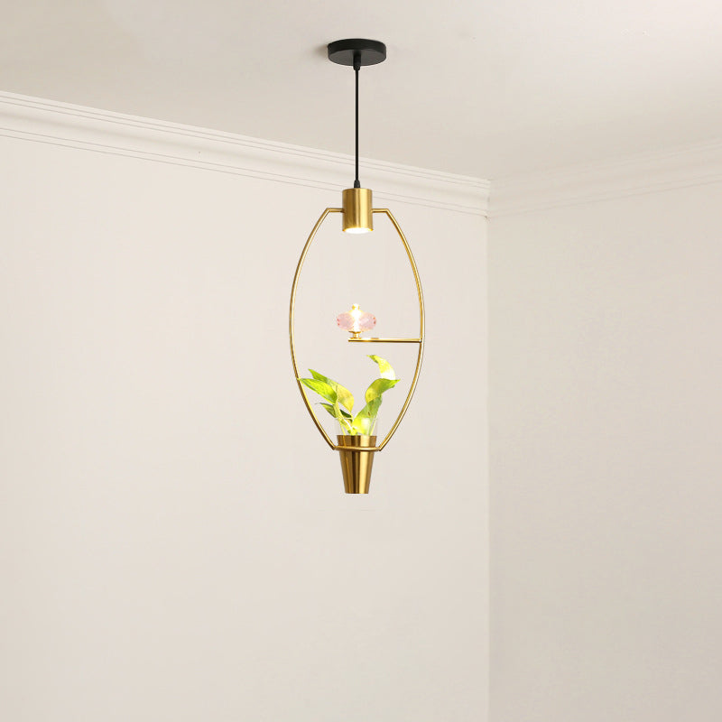 Modern Metal LED Pendant Light in Loft Black/Gold with Adjustable Shape for Dining Room and Plant Display