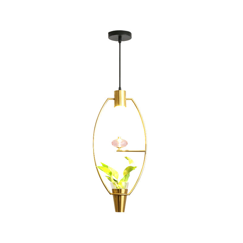 Modern Metal Led Pendant Light With Plant Container - Black/Gold Finish