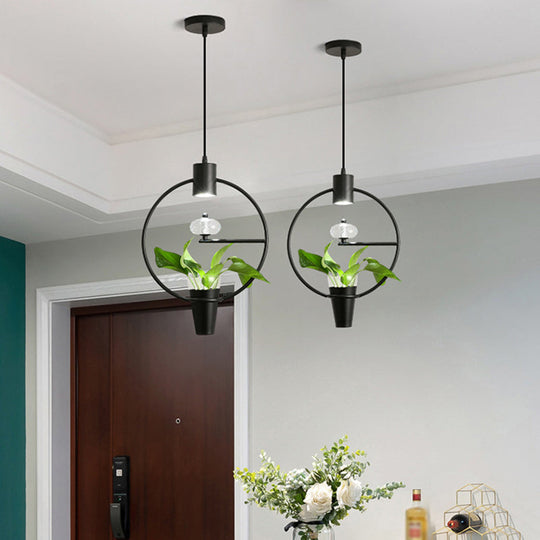 Modern Metal LED Pendant Light in Loft Black/Gold with Adjustable Shape for Dining Room and Plant Display