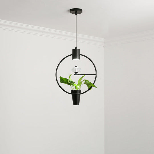 Modern Metal LED Pendant Light in Loft Black/Gold with Adjustable Shape for Dining Room and Plant Display