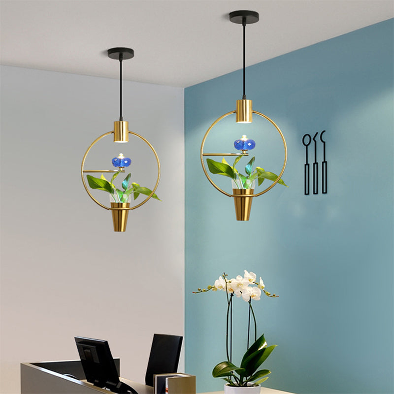 Modern Metal LED Pendant Light in Loft Black/Gold with Adjustable Shape for Dining Room and Plant Display