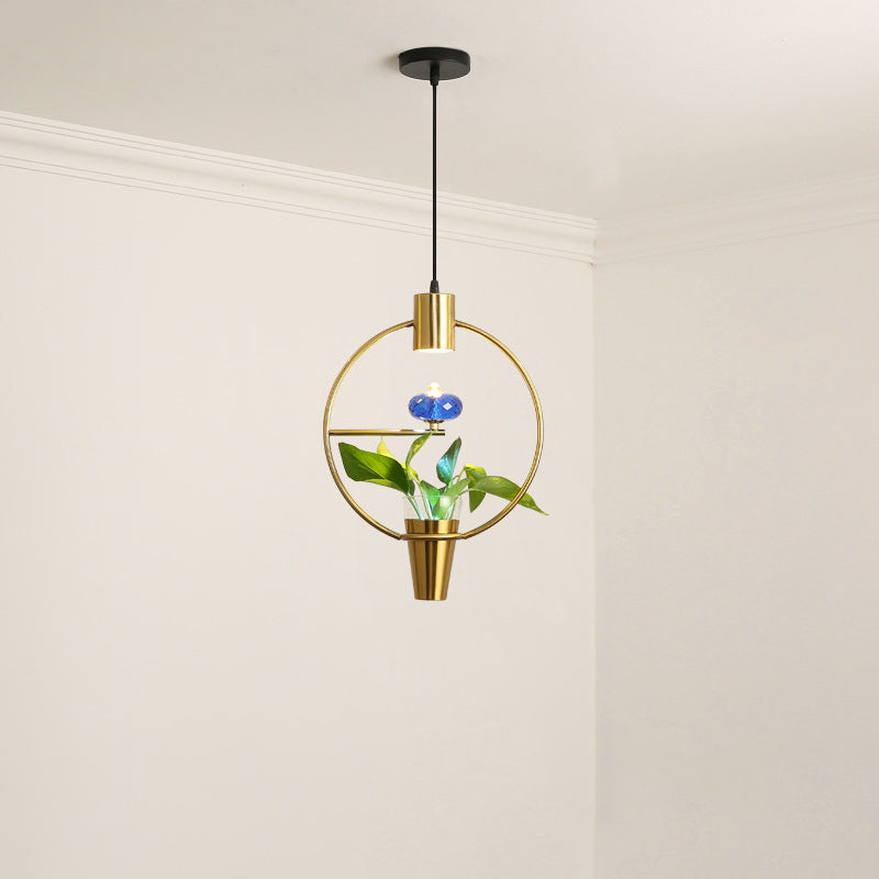 Modern Metal LED Pendant Light in Loft Black/Gold with Adjustable Shape for Dining Room and Plant Display