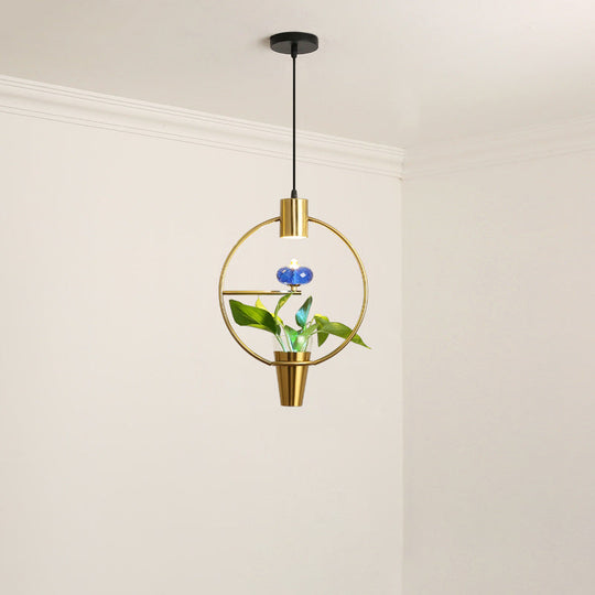 Modern Metal LED Pendant Light in Loft Black/Gold with Adjustable Shape for Dining Room and Plant Display