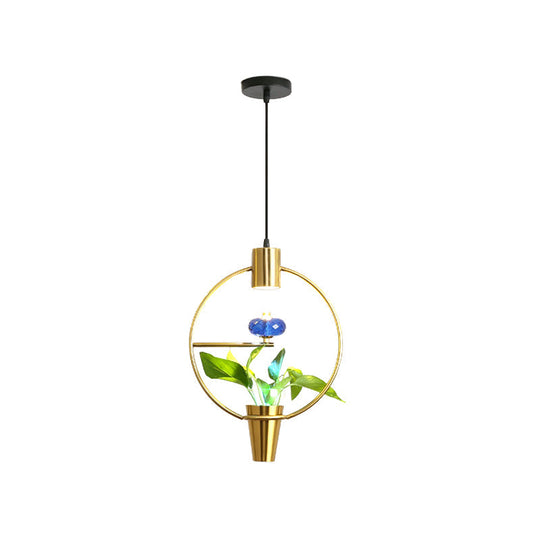 Modern Metal LED Pendant Light in Loft Black/Gold with Adjustable Shape for Dining Room and Plant Display