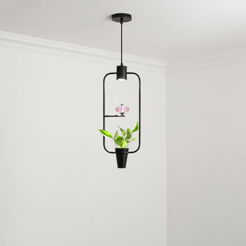 Modern Metal LED Pendant Light in Loft Black/Gold with Adjustable Shape for Dining Room and Plant Display