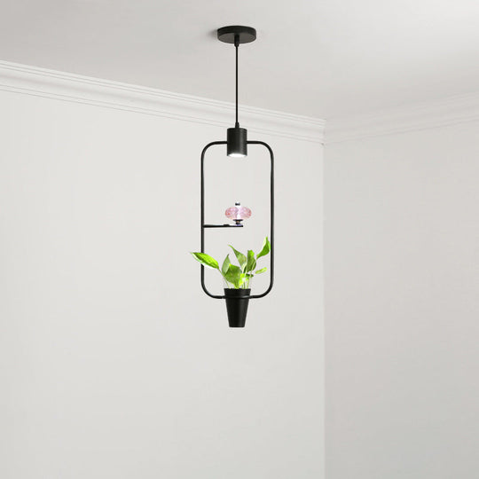 Modern Metal LED Pendant Light in Loft Black/Gold with Adjustable Shape for Dining Room and Plant Display