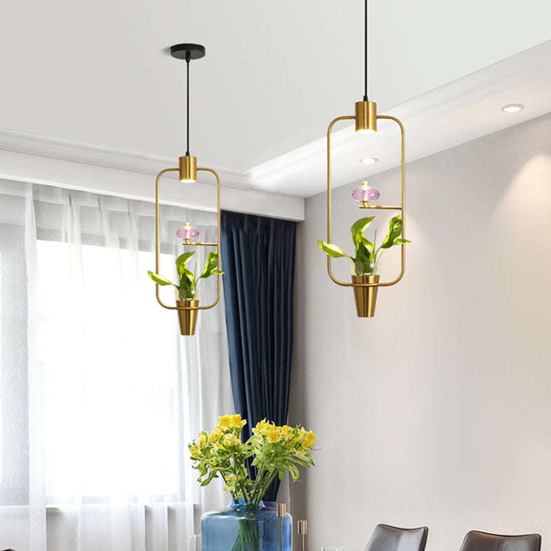 Modern Metal LED Pendant Light in Loft Black/Gold with Adjustable Shape for Dining Room and Plant Display