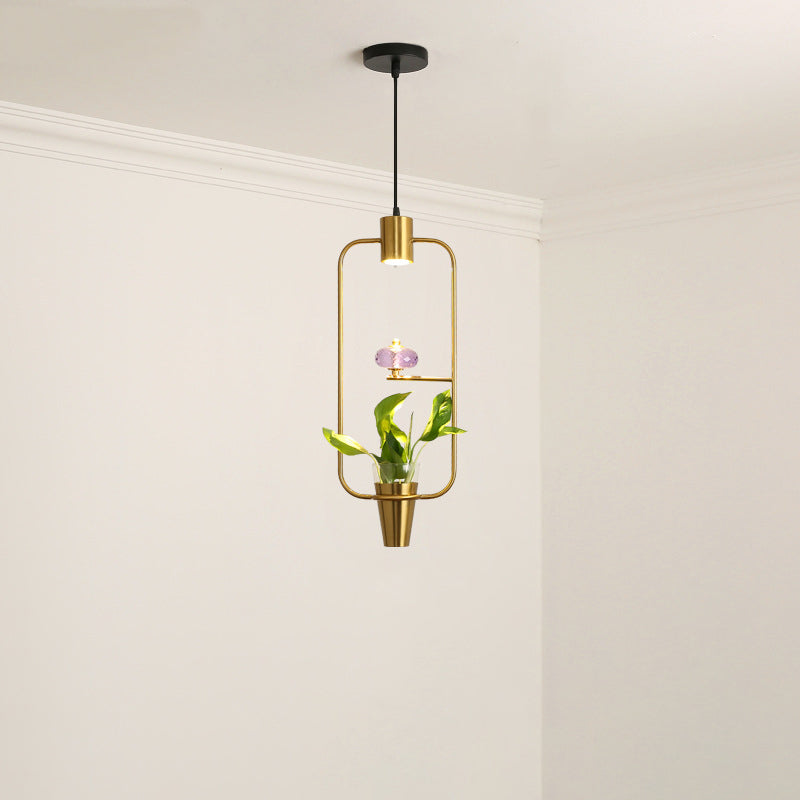 Modern Metal LED Pendant Light in Loft Black/Gold with Adjustable Shape for Dining Room and Plant Display