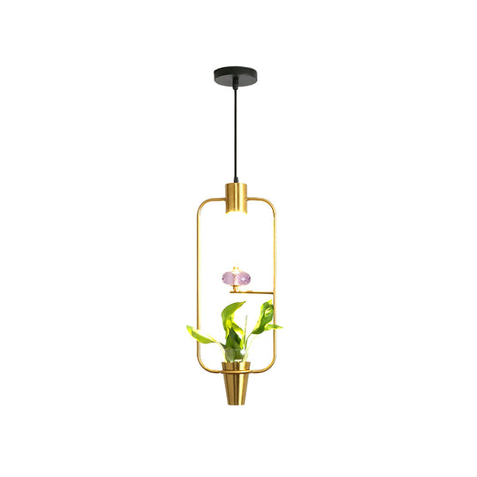 Modern Metal LED Pendant Light in Loft Black/Gold with Adjustable Shape for Dining Room and Plant Display