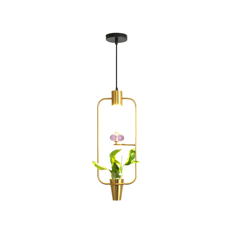 Modern Metal Led Pendant Light With Plant Container - Black/Gold Finish