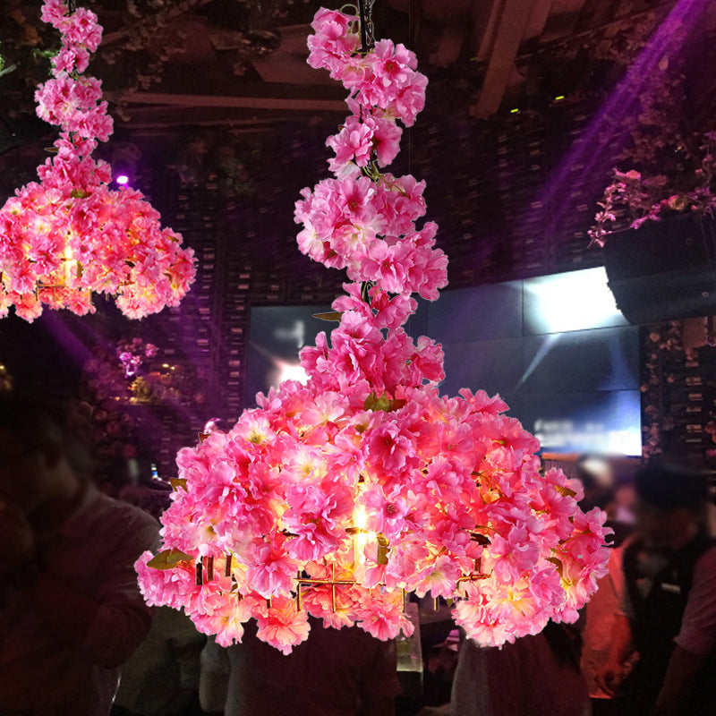 Metallic LED Pendant Light in Pink: Country Flower Blossom Style for Beer Bar Ceiling