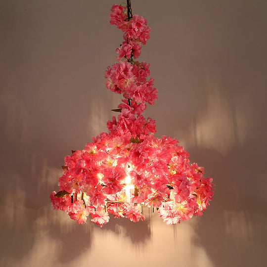 Metallic LED Pendant Light in Pink: Country Flower Blossom Style for Beer Bar Ceiling