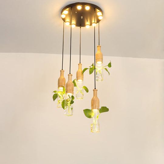 5-Light Clear Glass Cluster Pendant In Lodge Black: Modern Ceiling Light For Dining Room With