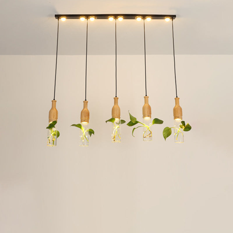 5-Light Clear Glass Cluster Pendant In Lodge Black: Modern Ceiling Light For Dining Room With