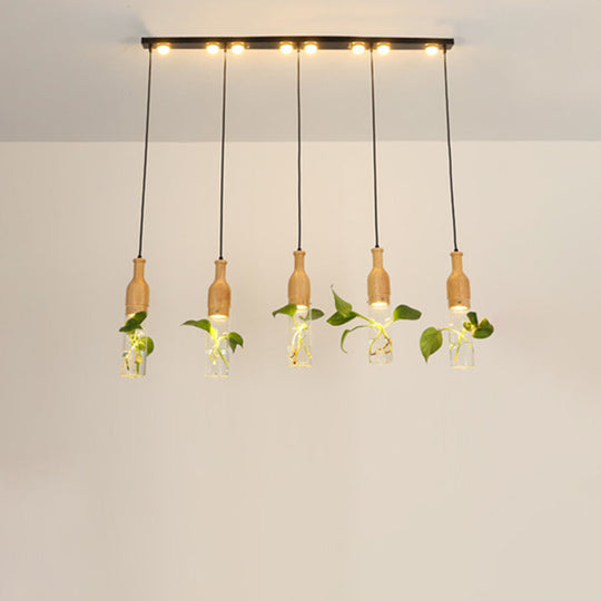 5-Light Clear Glass Cluster Pendant In Lodge Black: Modern Ceiling Light For Dining Room With