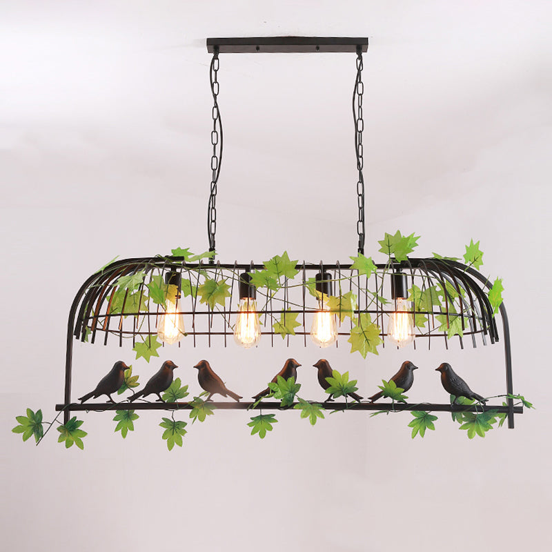 Birdcage Industrial Iron Dining Room Island Light - Black/Bronze Hanging Pendant With Decorative