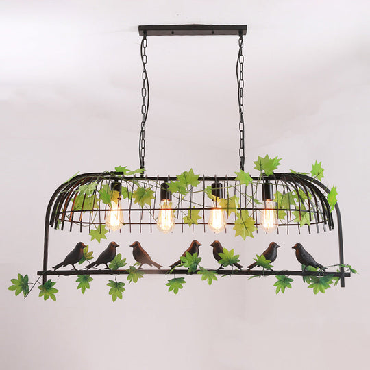 Birdcage Industrial Iron Dining Room Island Light - Black/Bronze Hanging Pendant With Decorative