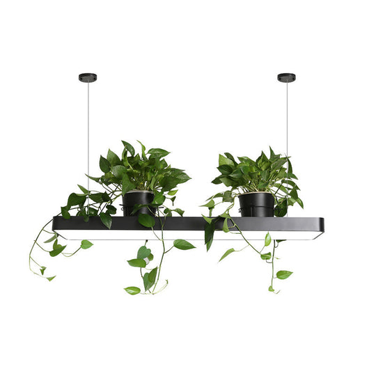 Led Island Light Fixture: Rectangular Loft Black/White Acrylic Plant Ceiling Pendant - Warm/White