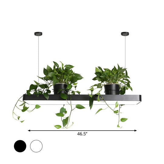 Led Island Light Fixture: Rectangular Loft Black/White Acrylic Plant Ceiling Pendant - Warm/White