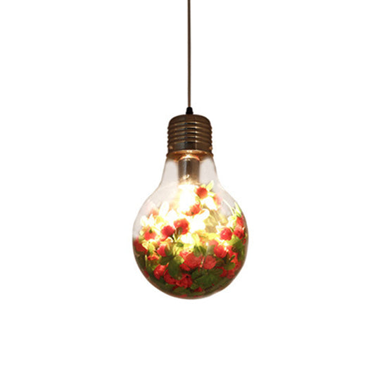 Industrial Pendant Light: Clear Glass Bulb-Shaped Suspension Lamp For Restaurants - 1-Light 6/8.5/12