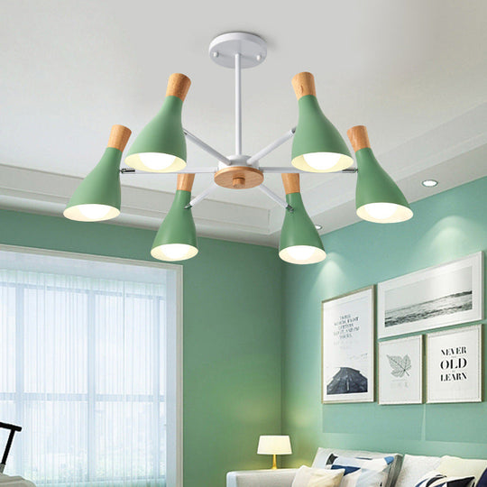 Modern Metal Cone Chandelier - 6 Bulb Hanging Lights For Living Room