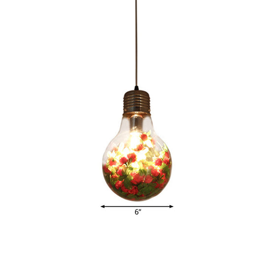 Industrial Clear Glass Pendant Light – 1-Light Flower Suspension Lamp, 6"/8.5"/12" Width