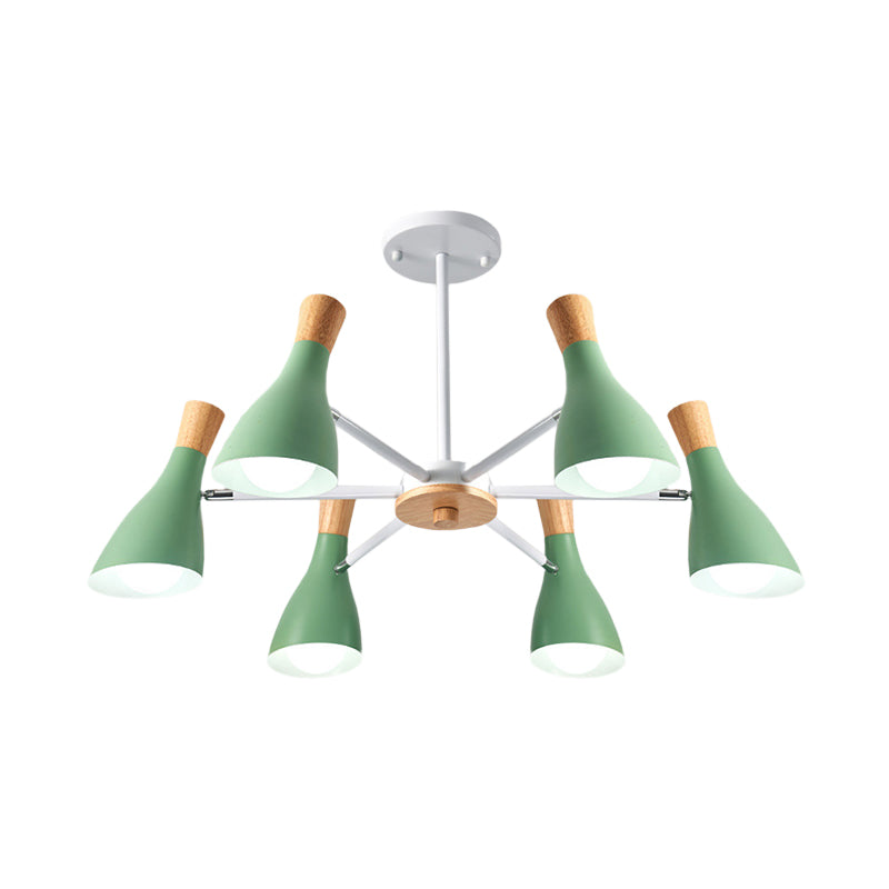 Modern Metal Cone Chandelier - 6 Bulb Hanging Lights For Living Room