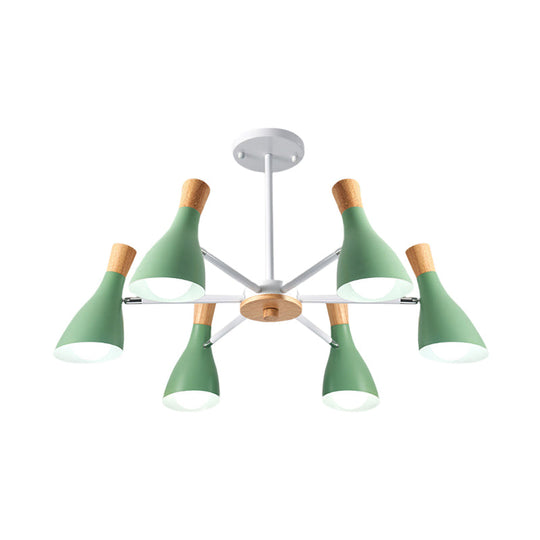 Modern Metal Cone Chandelier - 6 Bulb Hanging Lights For Living Room