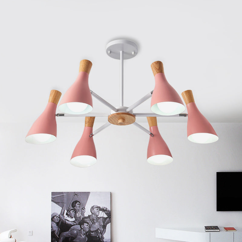 Modern Metal Cone Chandelier - 6 Bulb Hanging Lights For Living Room