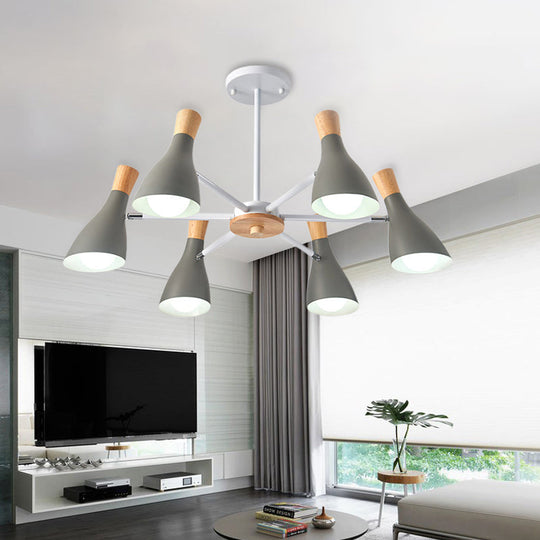 Modern Metal Cone Chandelier - 6 Bulb Hanging Lights For Living Room Grey