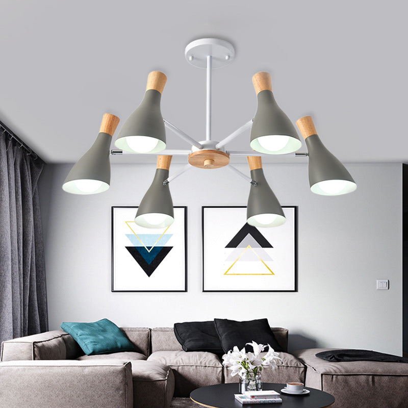 Modern Metal Cone Chandelier - 6 Bulb Hanging Lights For Living Room