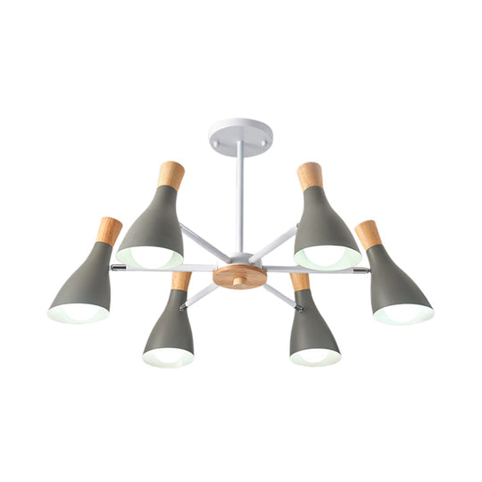 Modern Metal Cone Chandelier - 6 Bulb Hanging Lights For Living Room