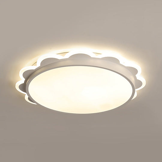 White Flat Flower Flush Ceiling Light: Simple Acrylic LED Lamp for Kid's Bedroom