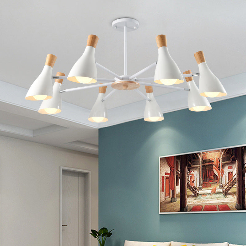 Conical Shade Hanging Chandelier With 8 Bulbs - Simple Style Metal Ceiling Lamp For Living Room