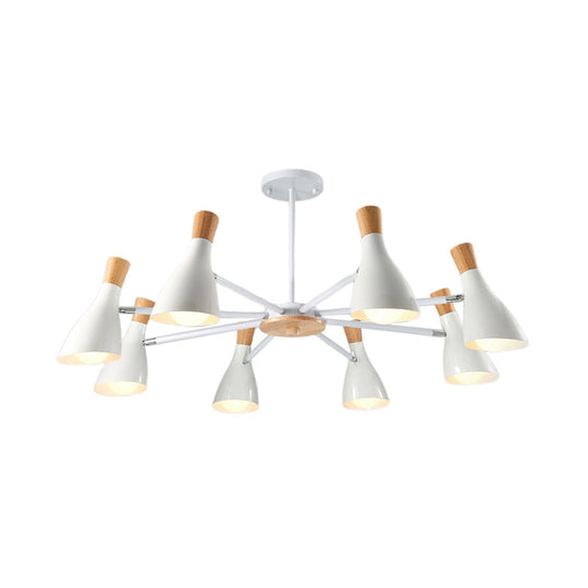 Conical Shade Hanging Chandelier With 8 Bulbs - Simple Style Metal Ceiling Lamp For Living Room