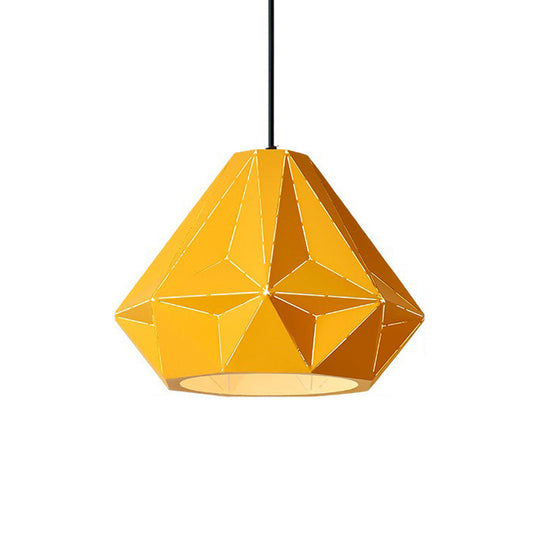 Iron Origami Diamond Pendulum Macaron Single-Bulb Pendant Light In Yellow/Dark Blue/Pink