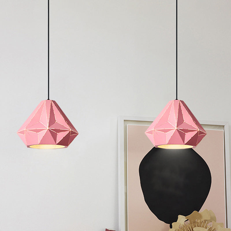 Iron Origami Lighting Fixture with Diamond Pendulum Design